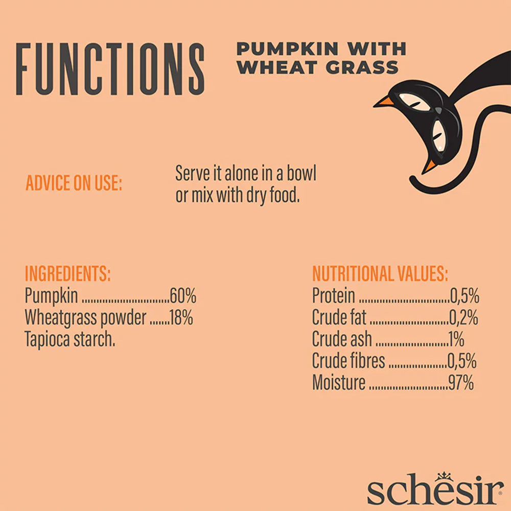 Schesir Function Digestive Topper Pumpkin With Wheat Grass Sensitive Wet Food For Adult Cat - 40 gm - Heads Up For Tails