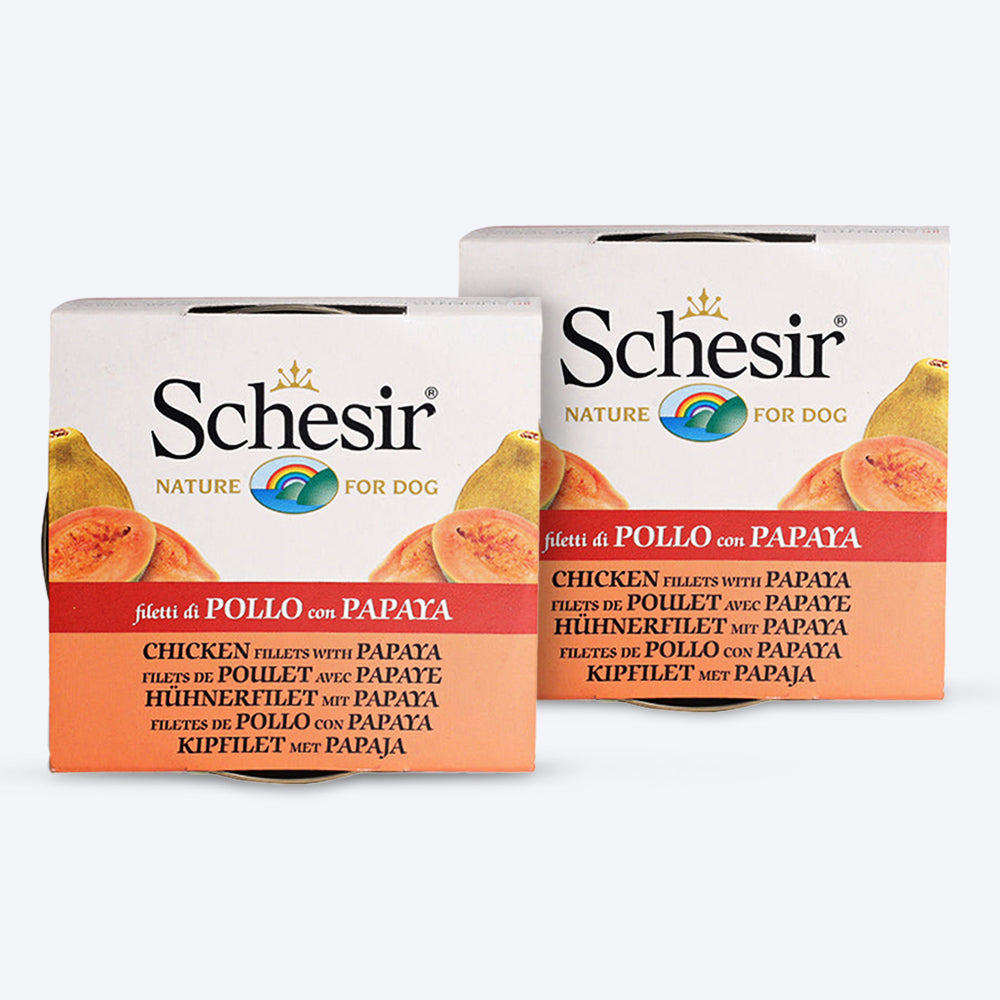 Schesir 62% Chicken With Papaya In Jelly Canned Wet Dog Food- 150 g - Heads Up For Tails