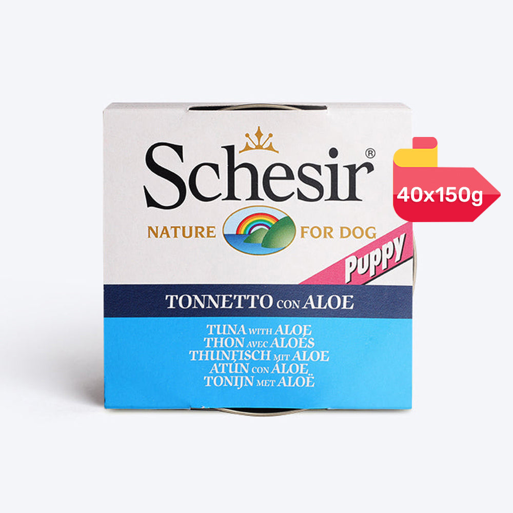 Schesir 53% Tuna with Aloe Canned Wet Puppy Food - 150 g - Heads Up For Tails