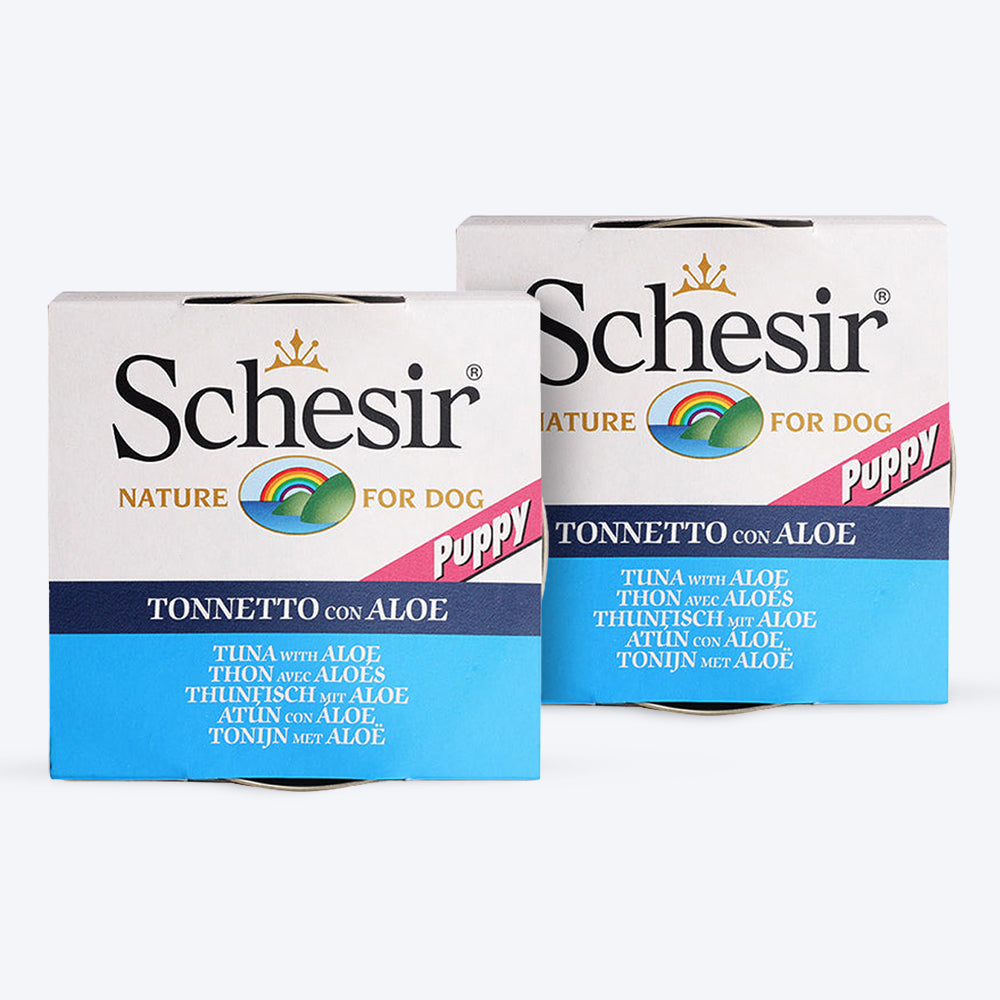 Schesir 53% Tuna with Aloe Canned Wet Puppy Food - 150 g - Heads Up For Tails