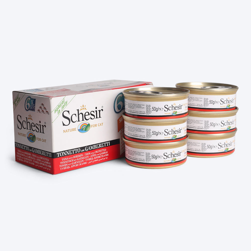 Schesir 52% Tuna with Shrimps Wet Cat Food- (6x50 g) - Heads Up For Tails