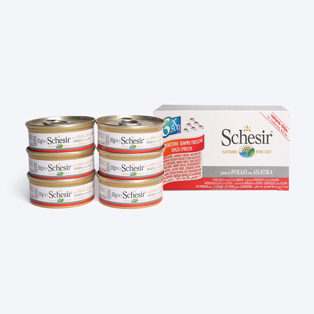 Schesir 71% Chicken Fillets With Duck Wet Cat Food- (6x50 g) - Heads Up For Tails
