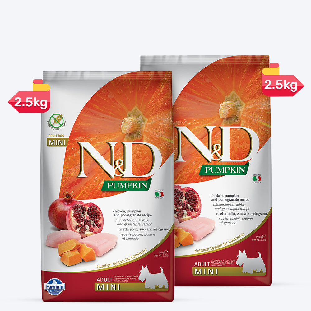 Farmina N&D Pumpkin Chicken & Pomegranate Grain Free Mini Breed Adult Dry Dog Food - Heads Up For Tails