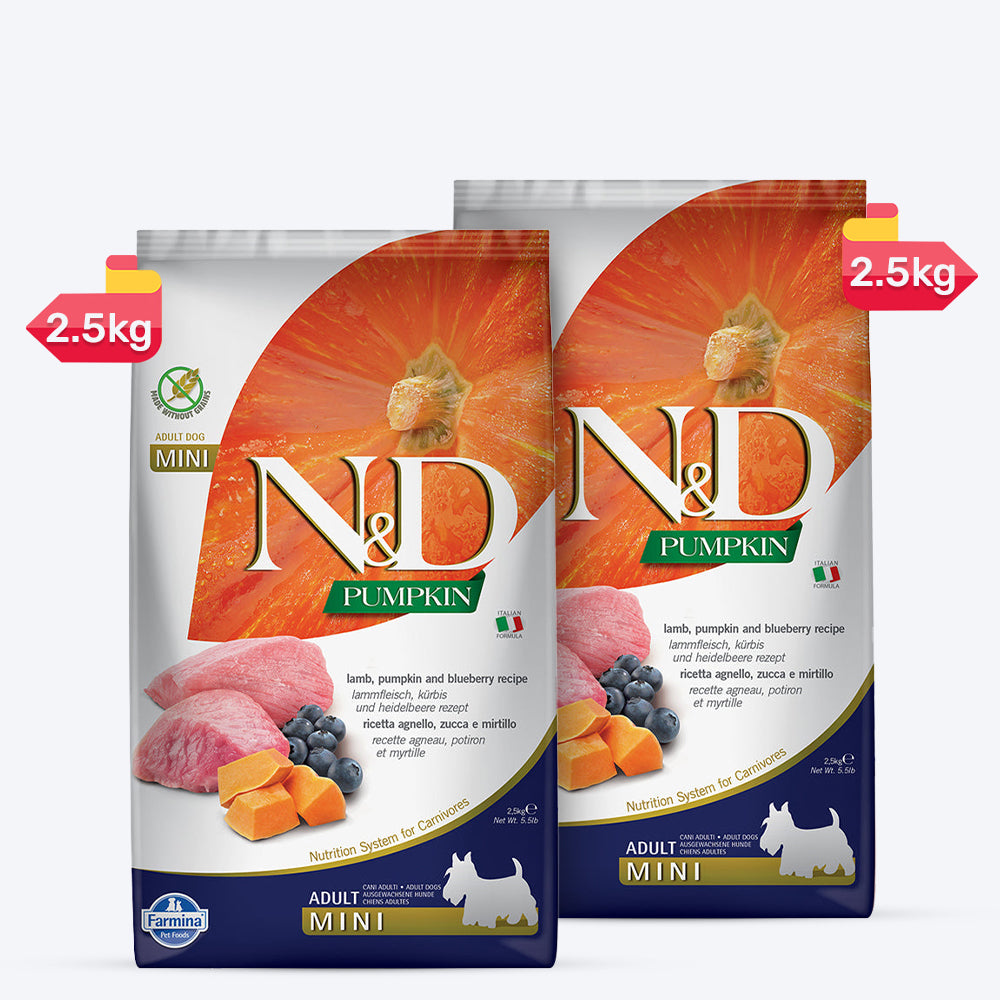 Farmina N&D Pumpkin Lamb & Blueberry Grain Free Mini Adult Dry Dog Food - Heads Up For Tails