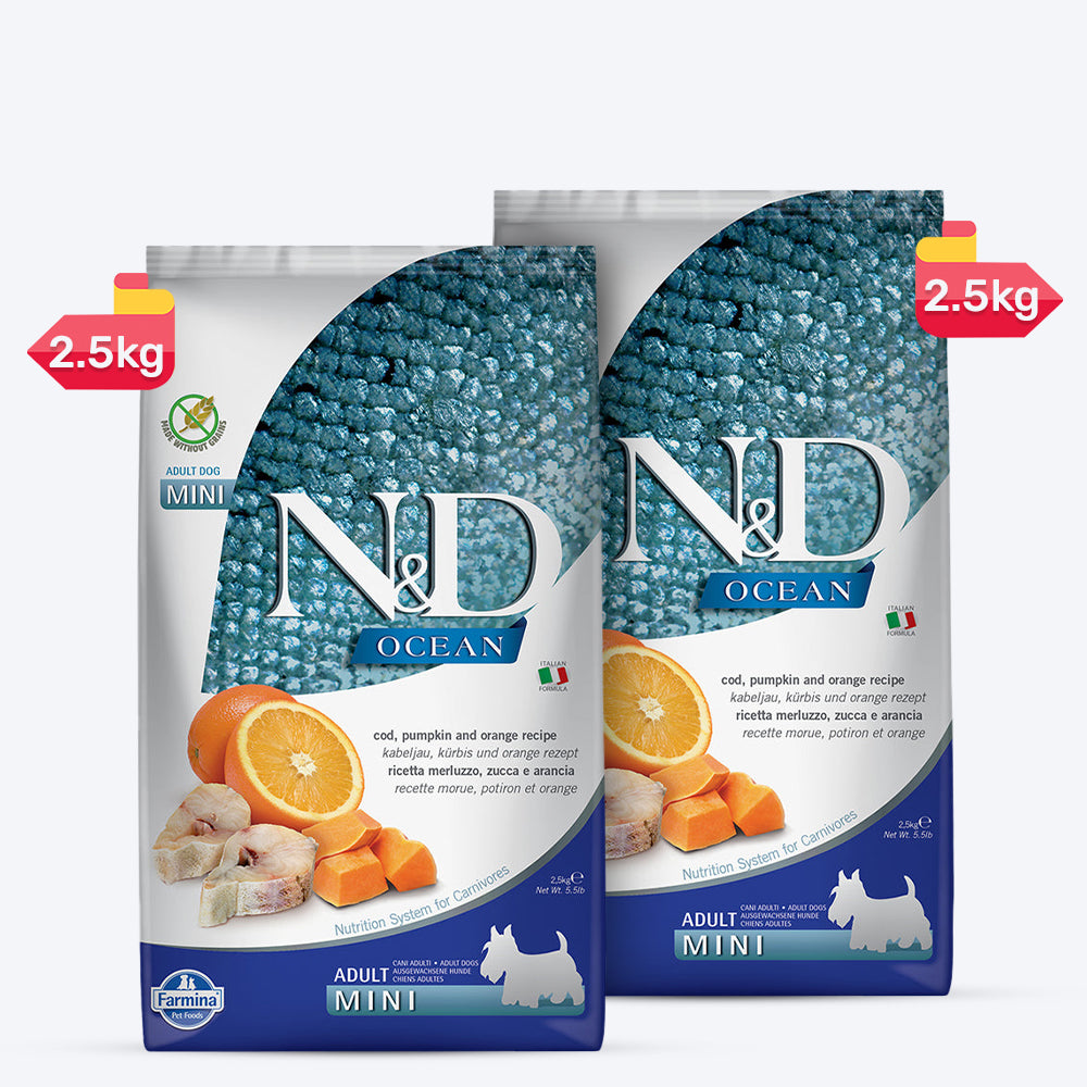 Farmina N&D Pumpkin Codfish & Orange Grain Free Adult Mini Breed Dry Dog Food - Heads Up For Tails