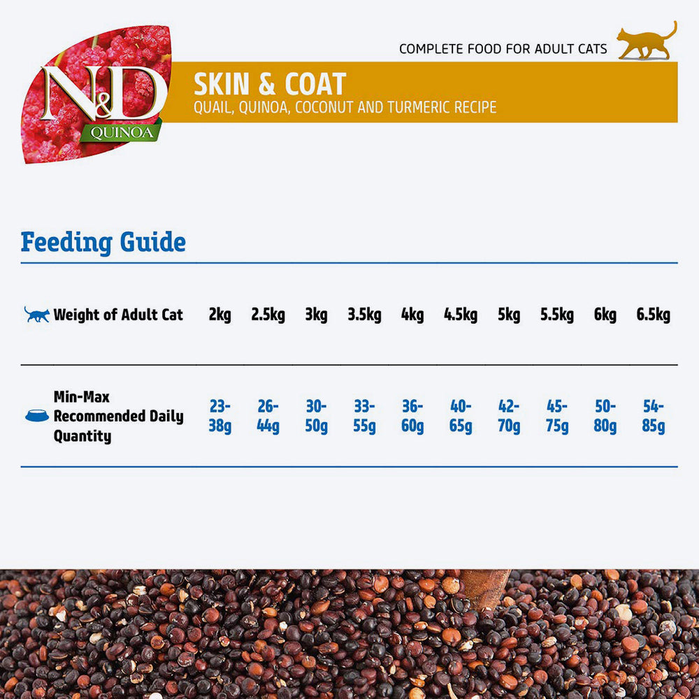 Farmina N&D Quinoa Skin & Coat Quail Dry Food For Adult Cat - 5 kg - Heads Up For Tails