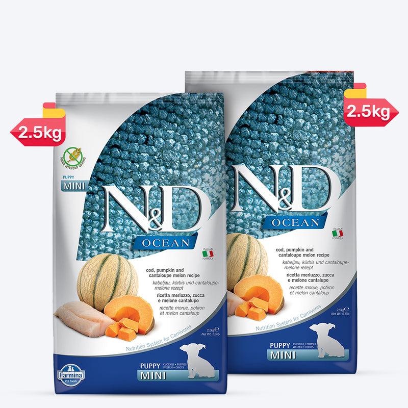 Farmina N&D Ocean COD Pumpkin& Cantaloupe Melon Grain Free Puppy Dry Food - Mini Breed - Heads Up For Tails