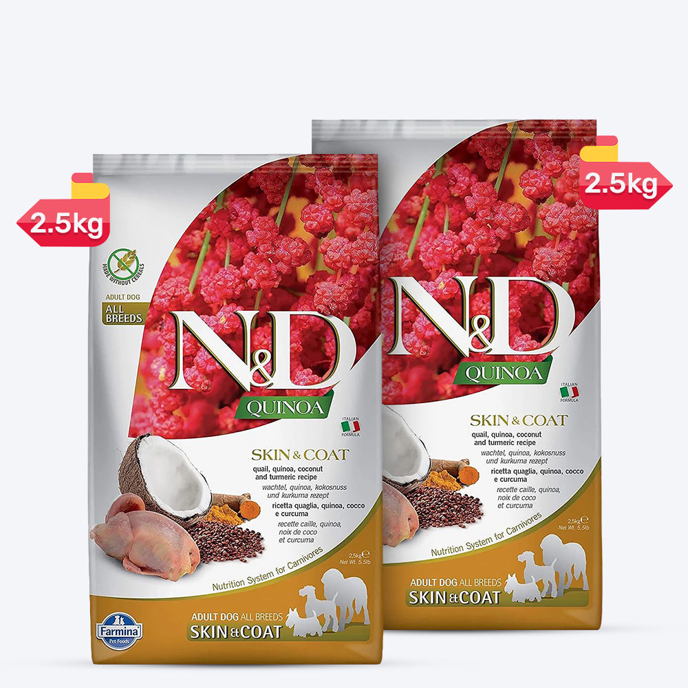 Farmina N&D Quinoa Quail, Coconut & Turmeric (Skin & Coat) All Breed Adult Dry Dog Food - Heads Up For Tails