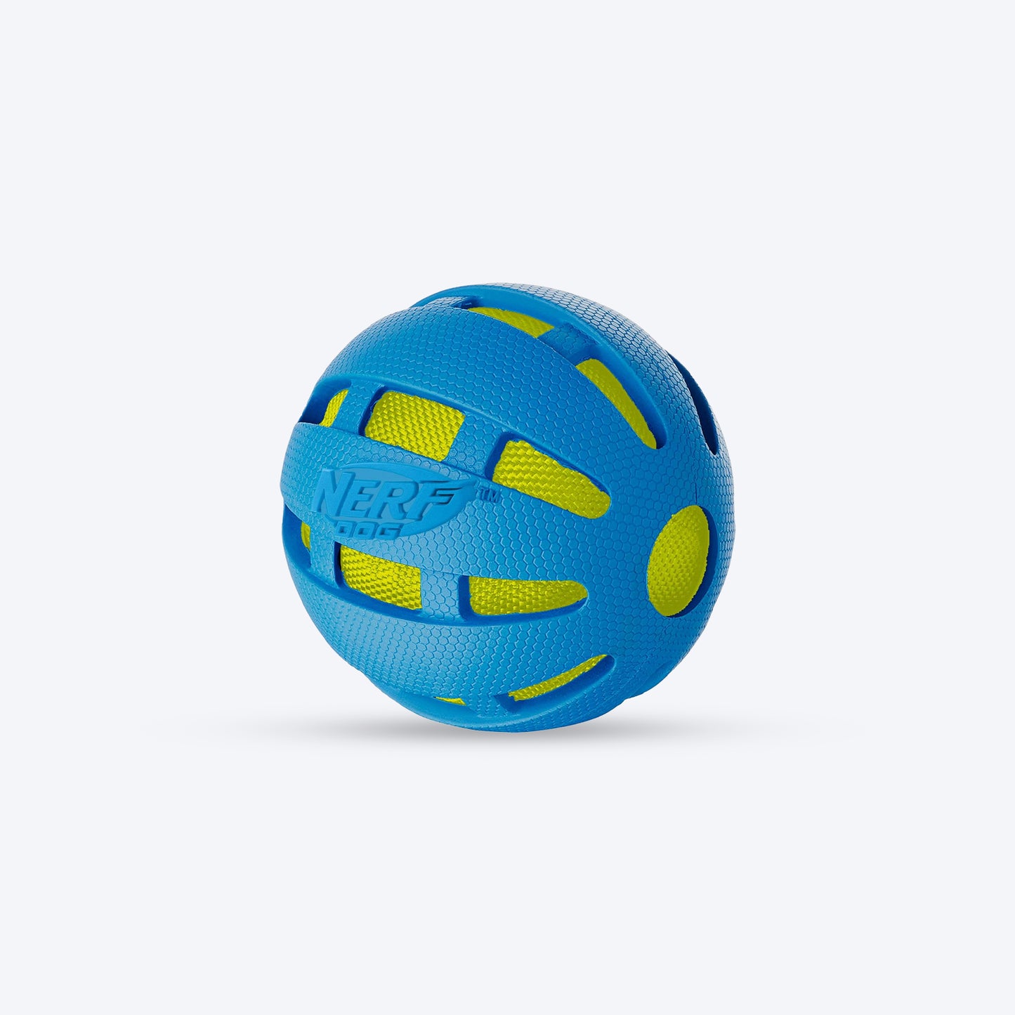 NERF DOG Checker Squeak & Crunch Ball Toy For Dog - Blue & Green - Heads Up For Tails