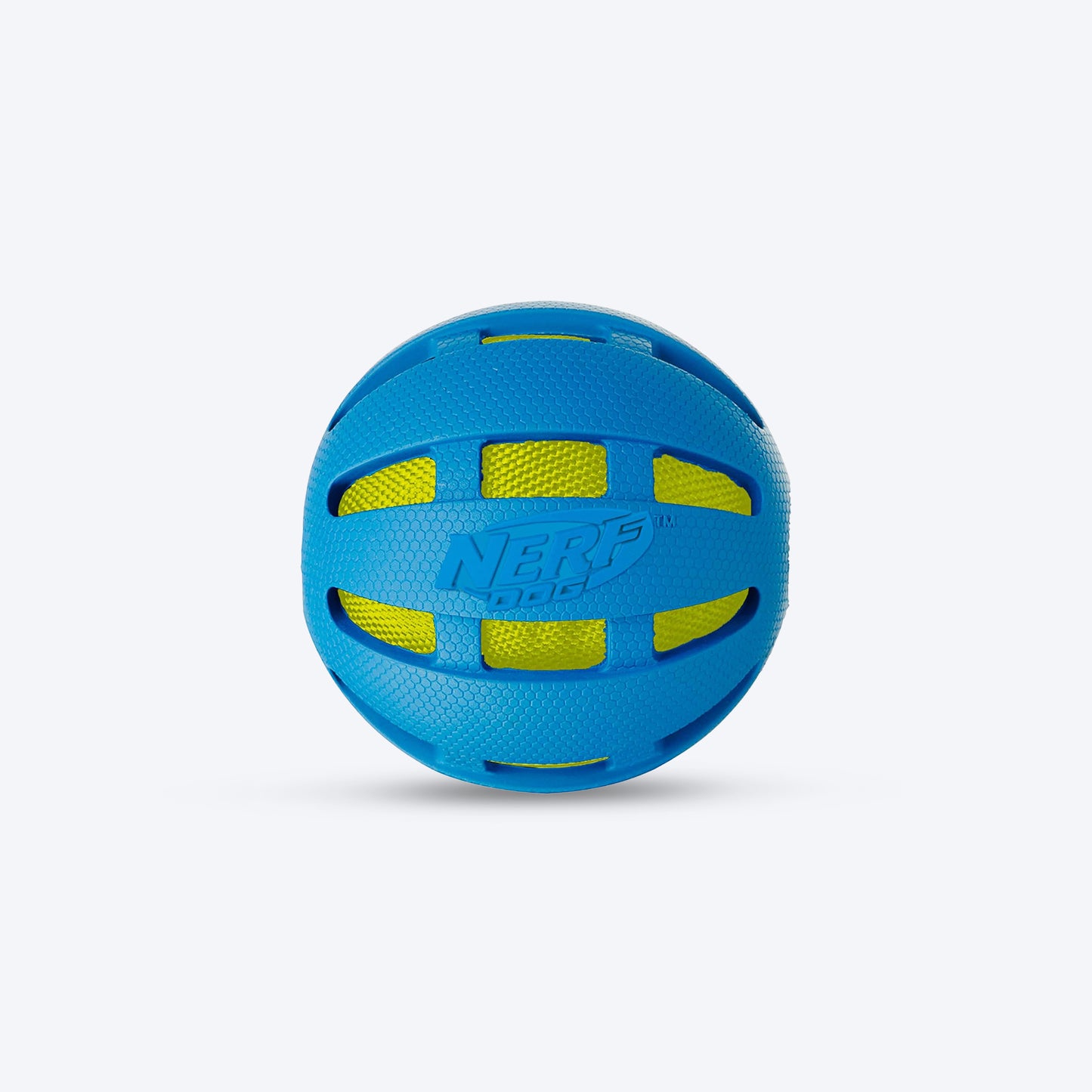 NERF DOG Checker Squeak & Crunch Ball Toy For Dog - Blue & Green - Heads Up For Tails