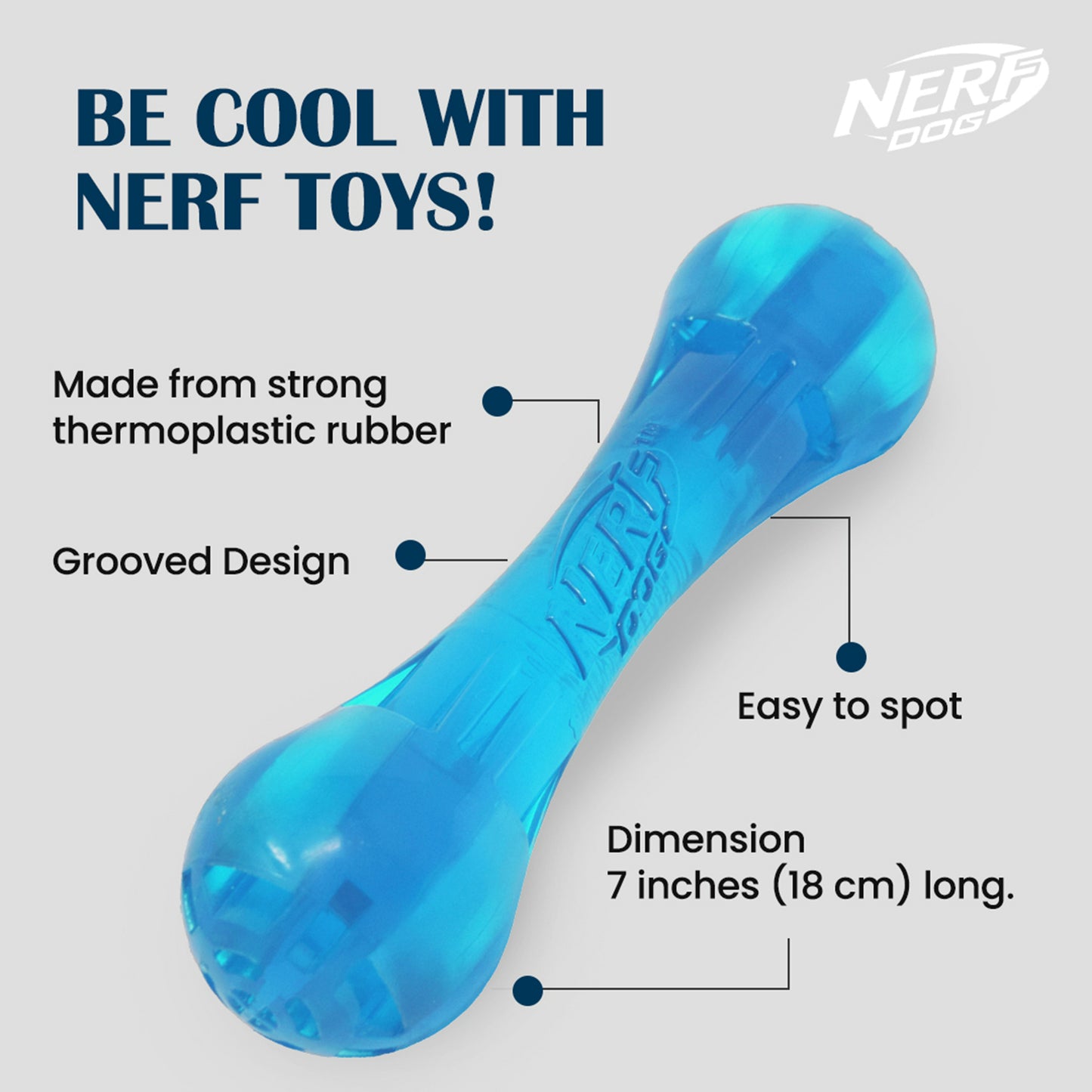 NERF DOG Ultra Tuff Bone Chew Toy For Dog - Blue - Heads Up For Tails