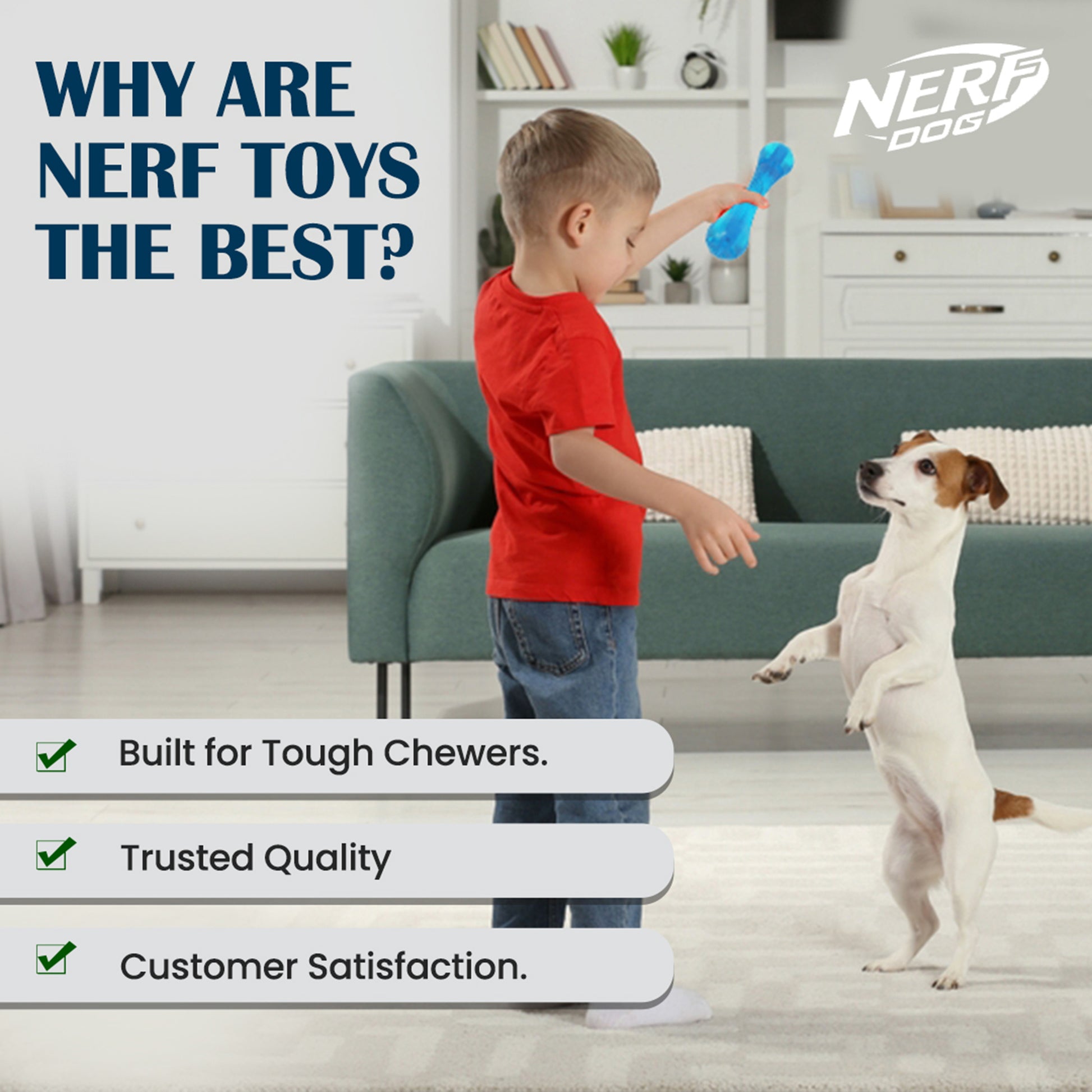 NERF DOG Ultra Tuff Bone Chew Toy For Dog - Blue - Heads Up For Tails