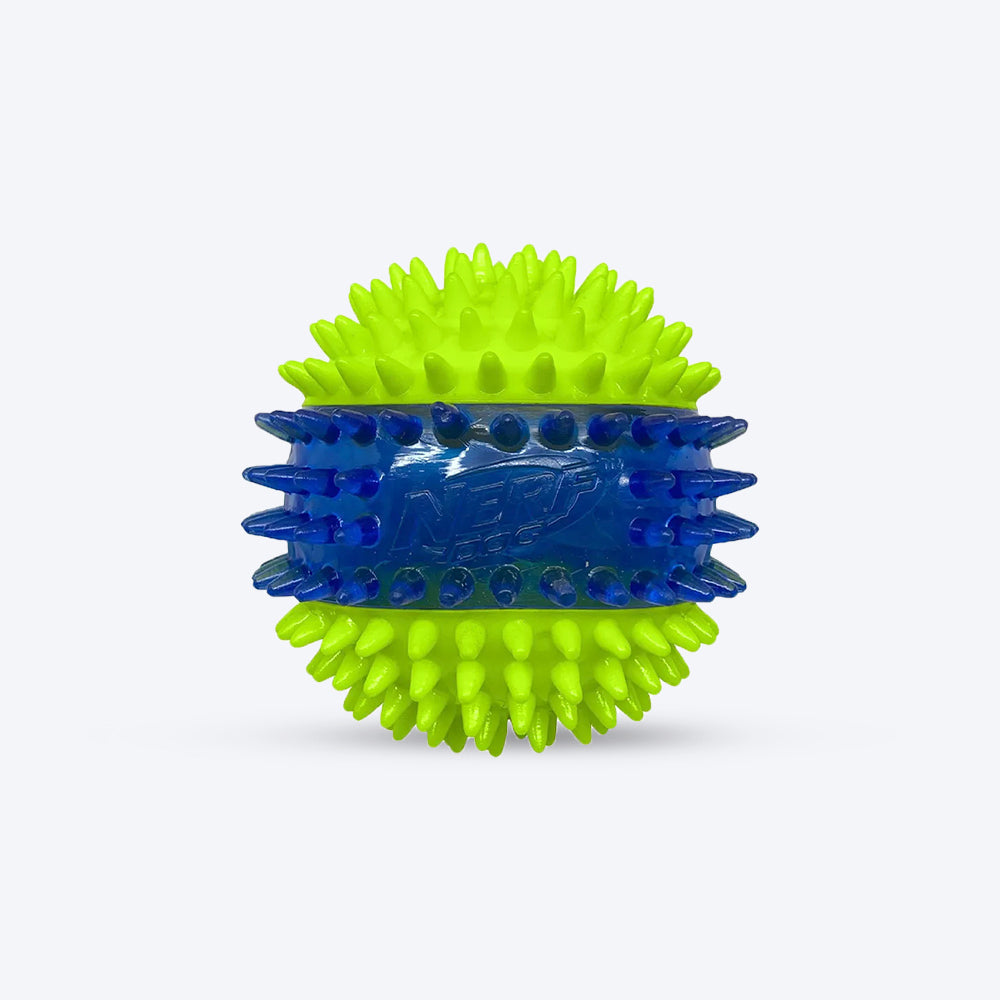 NERF DOG Spike Squeak Ball Toy For Dog - Green & Blue - 9.5 cm - Heads Up For Tails