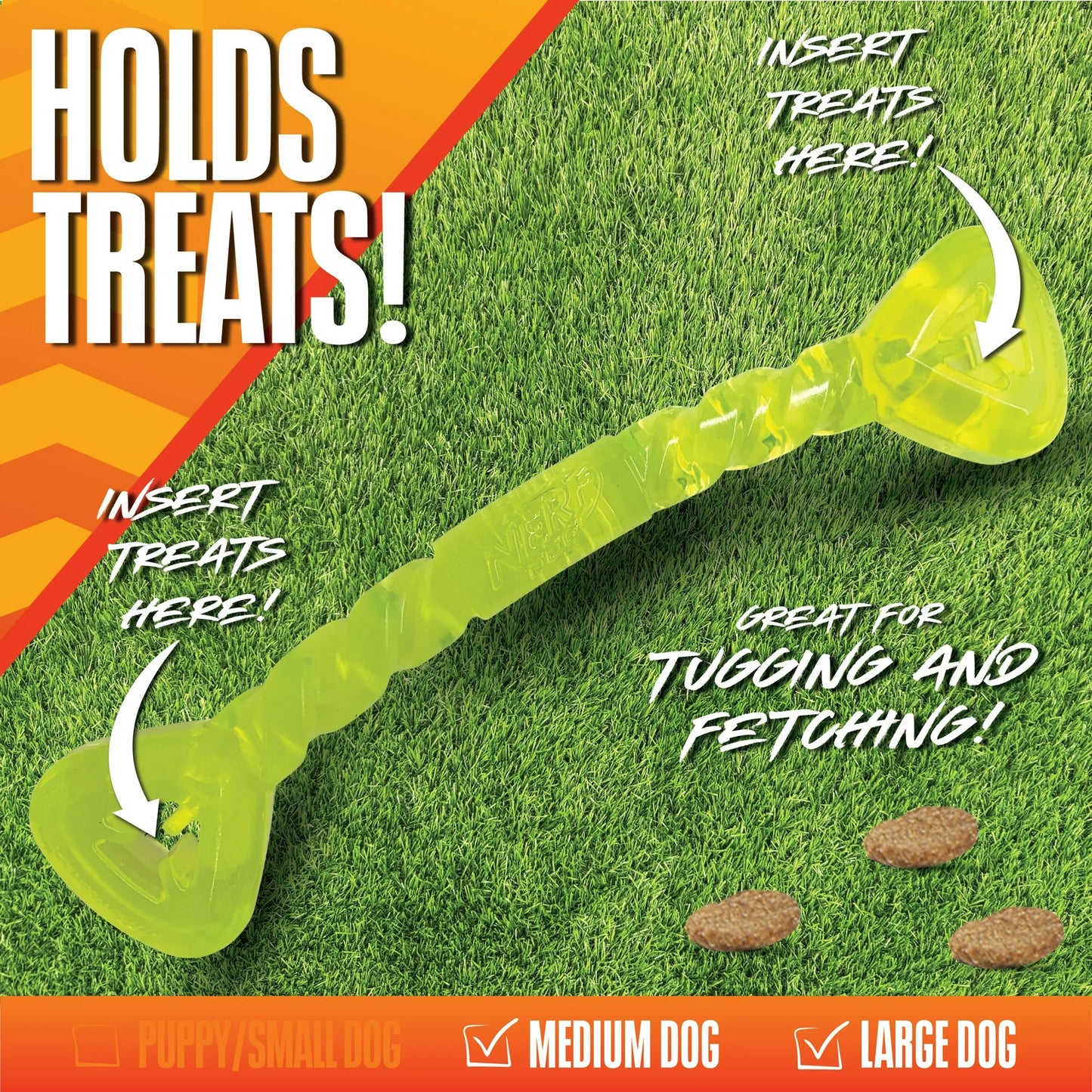 NERF DOG Treat & Tug Bone Chew Toy For Dog - Green - Heads Up For Tails