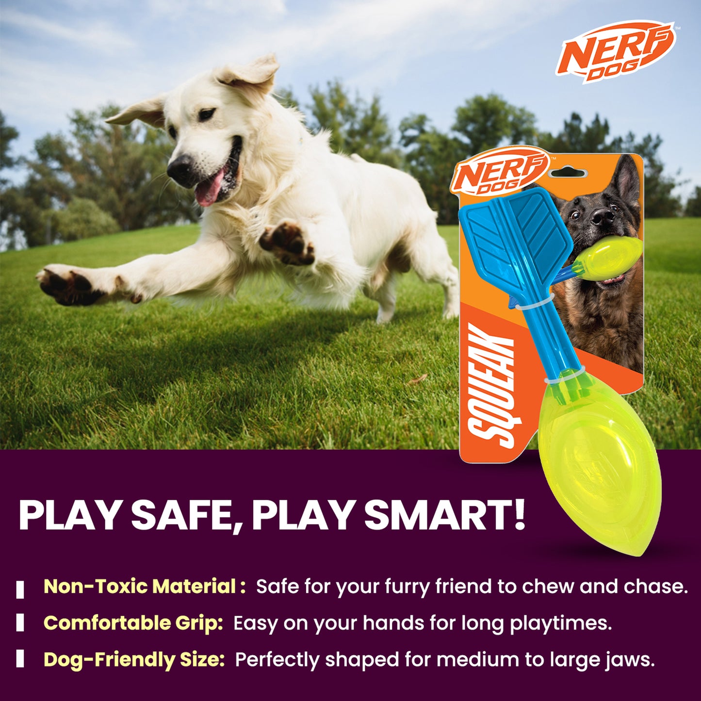 NERF DOG Squeak Vortex Interactive Toy For Dog - Blue & Green - Heads Up For Tails