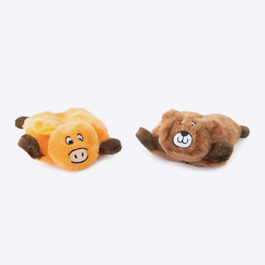 Zippy Paws Bear & Moose Squeakie Pads Plush Toy For Dog - Brown & Orange - 2 pcs - Heads Up For Tails