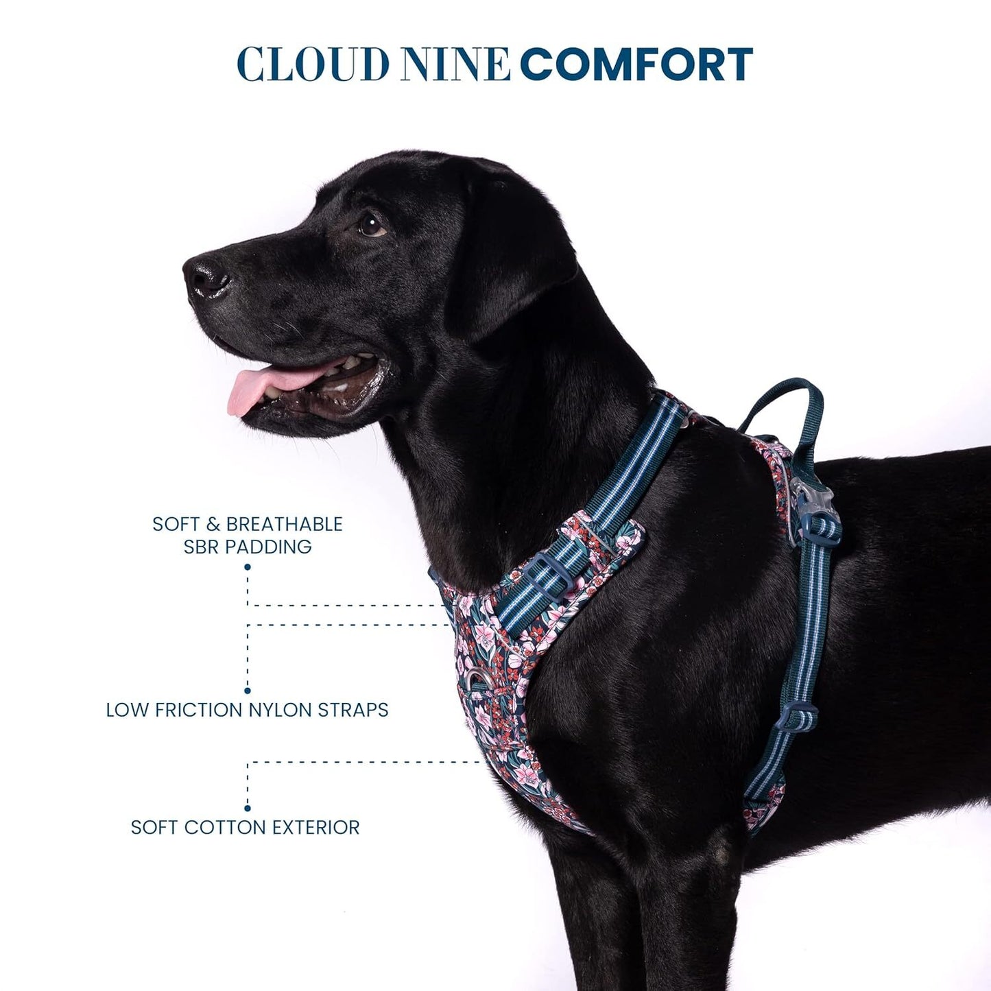 Truelove Floral No Pull Harness For Dog - Navy Blazer - XL - Heads Up For Tails