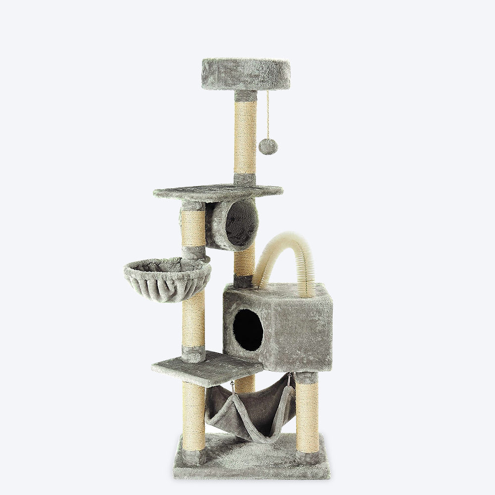 M-Pets Olympus Elite Cat Tree - Grey/Beige (60x37x150 cm) - Heads Up For Tails