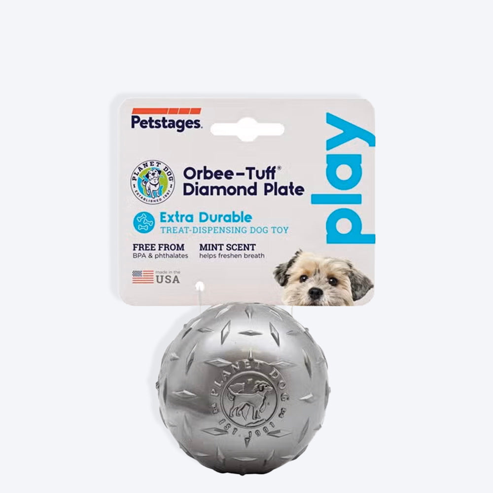 Petstages Orbee-Tuff Diamond Plate Treat Dispensing Ball Dog Toy - Grey