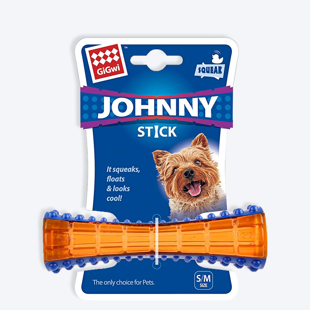 GiGwi Johnny Stick With Squeaker Chew Toy For Puppy - Orange & Blue - Heads Up For Tails