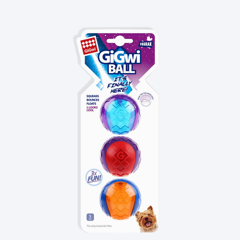 GiGwi Squeaker Ball Toy For Dog - Assorted (Pack of 3) - Heads Up For Tails