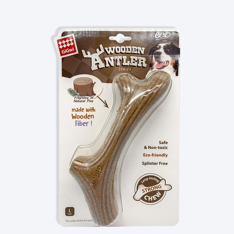GiGwi Wooden Antler Strong Chew Toy For Dog - Brown - Heads Up For Tails