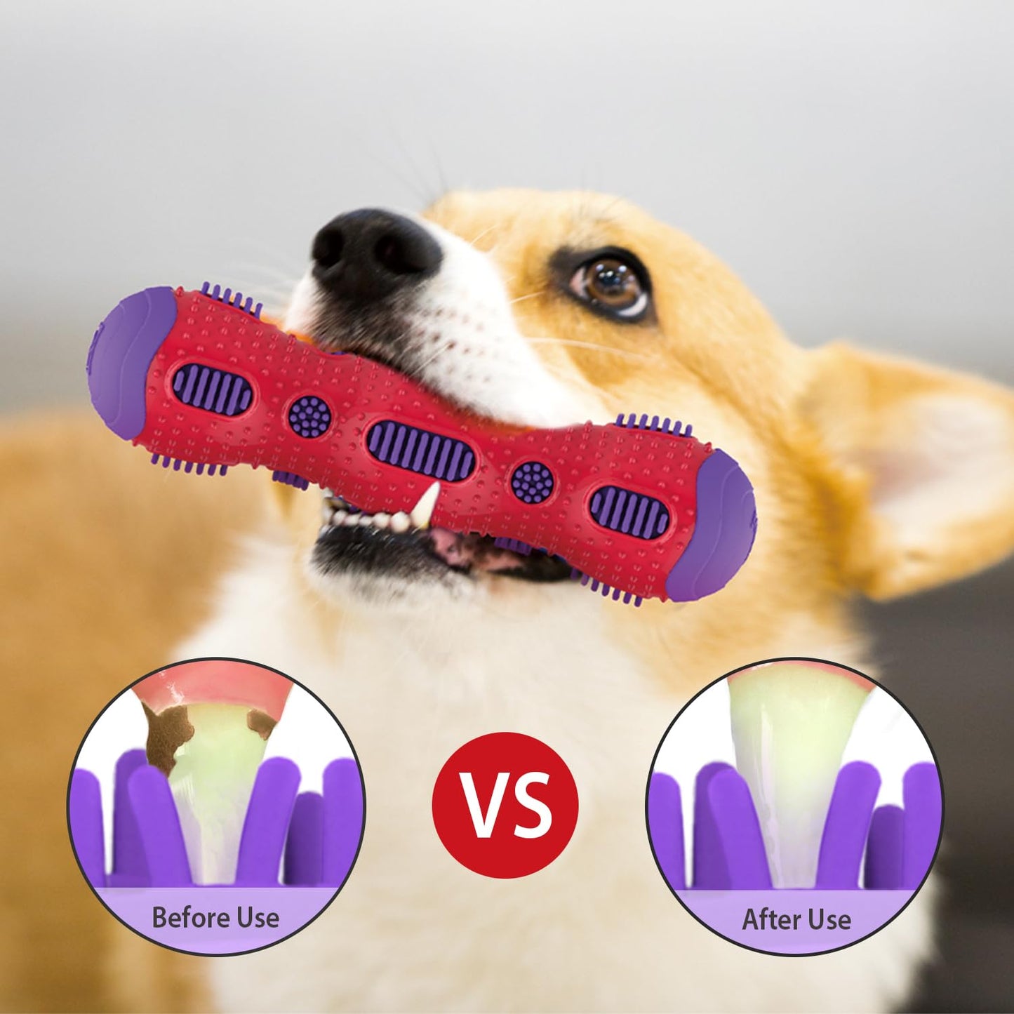 GiGwi Toothbrush Stick With Crackle Chew Toy For Dog - Red - Heads Up For Tails