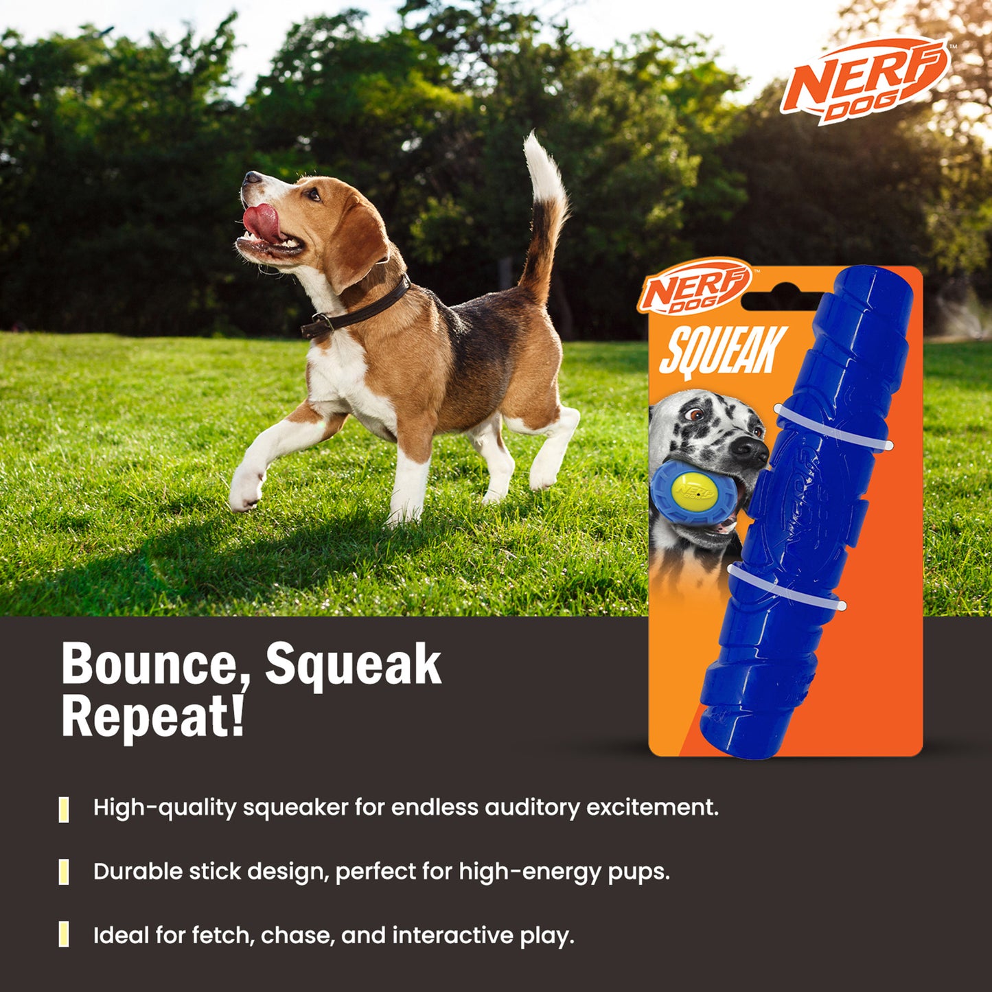 NERF DOG Squeak Stick Interactive Toy For Dog - Blue - Heads Up For Tails