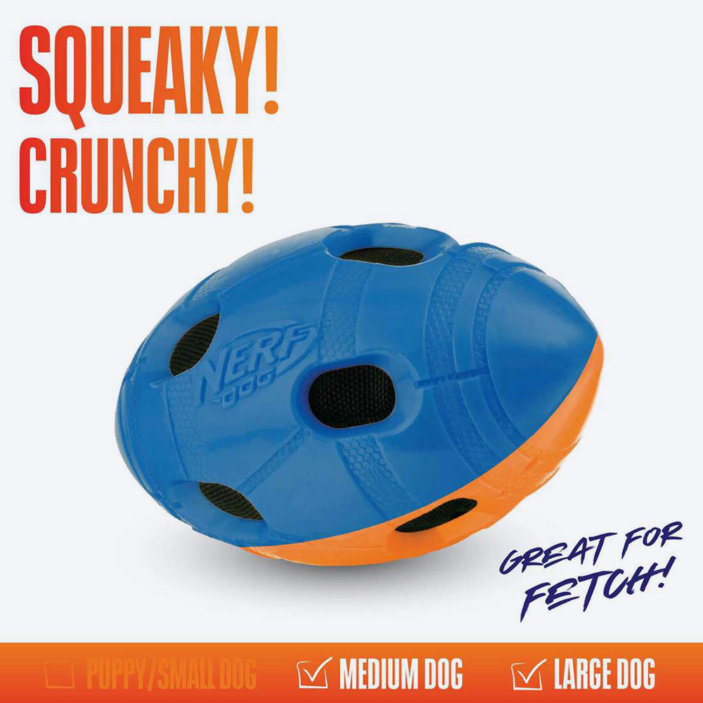 NERF DOG Crinkle & Squeak Football Toy For Dog - Blue & Orange - Heads Up For Tails