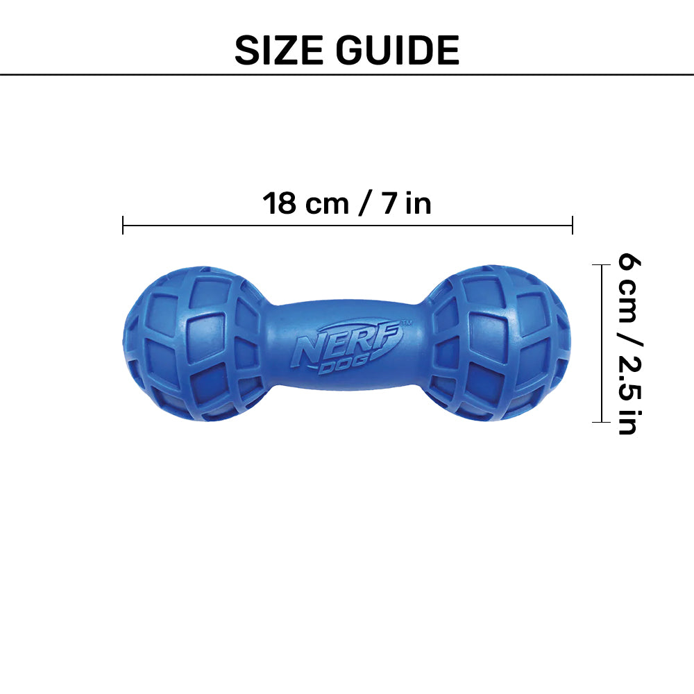 NERF DOG EXO Micro Squeak Barbell Chew Toy For Dog - Blue - Heads Up For Tails