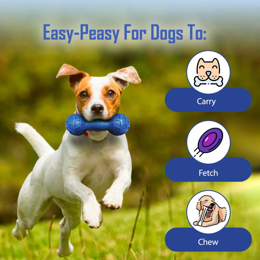 NERF DOG EXO Micro Squeak Barbell Chew Toy For Dog - Blue - Heads Up For Tails