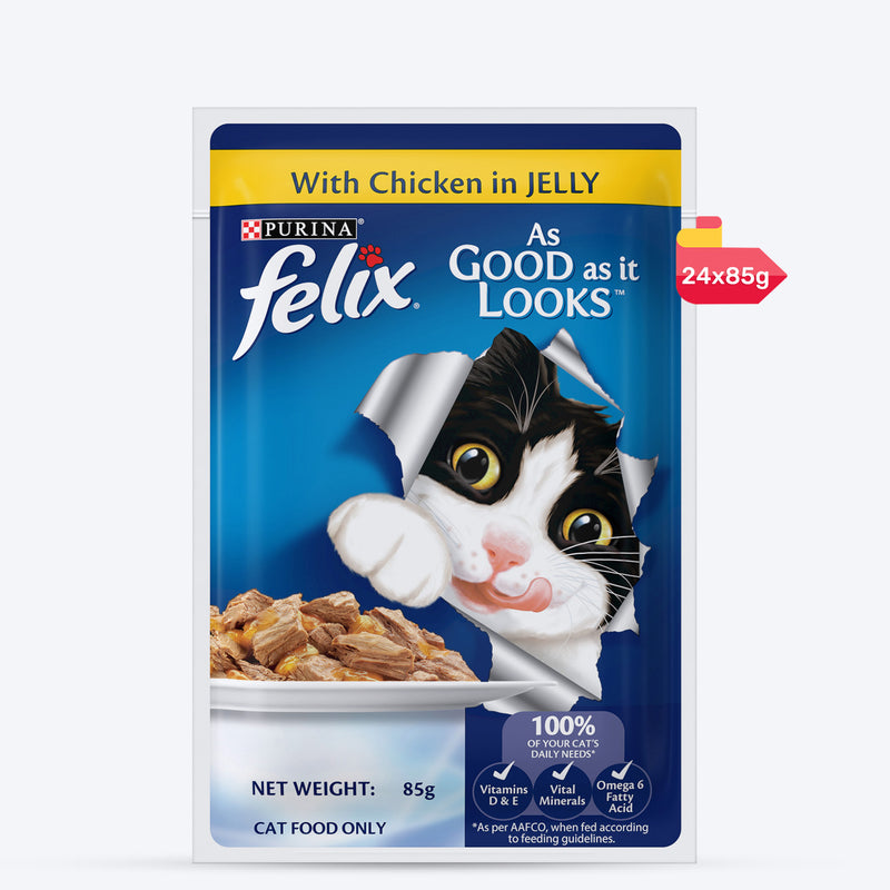 Purina Felix With Chicken In Jelly Adult Cat Wet Food - 85 g - Heads Up For Tails
