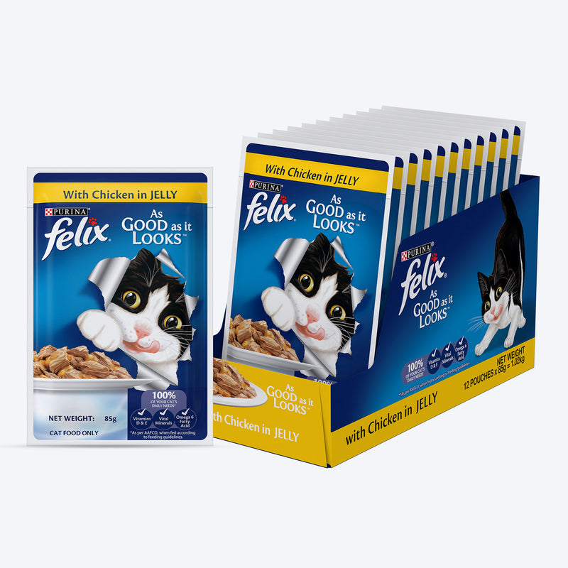 Purina Felix With Chicken In Jelly Adult Cat Wet Food - 85 g - Heads Up For Tails
