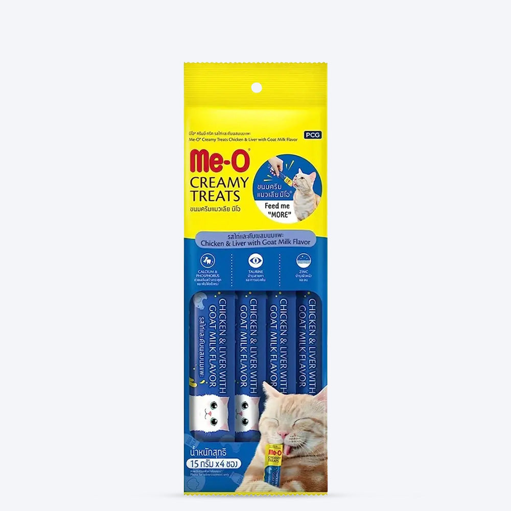Me-O Chicken & Liver With Goat Milk Flavor Creamy Cat Treat - 60 gm - 4 pcs - Heads Up For Tails