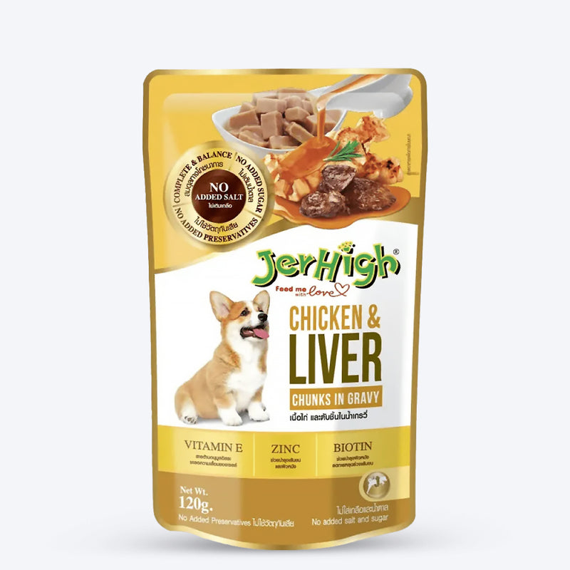 JerHigh Chicken & Liver in Gravy Wet Dog Food - 120 g packs - Heads Up For Tails