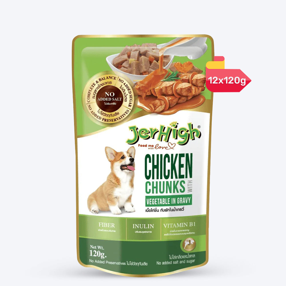 JerHigh Chicken & Vegetable in Gravy Wet Dog Food - 120 g packs - Heads Up For Tails