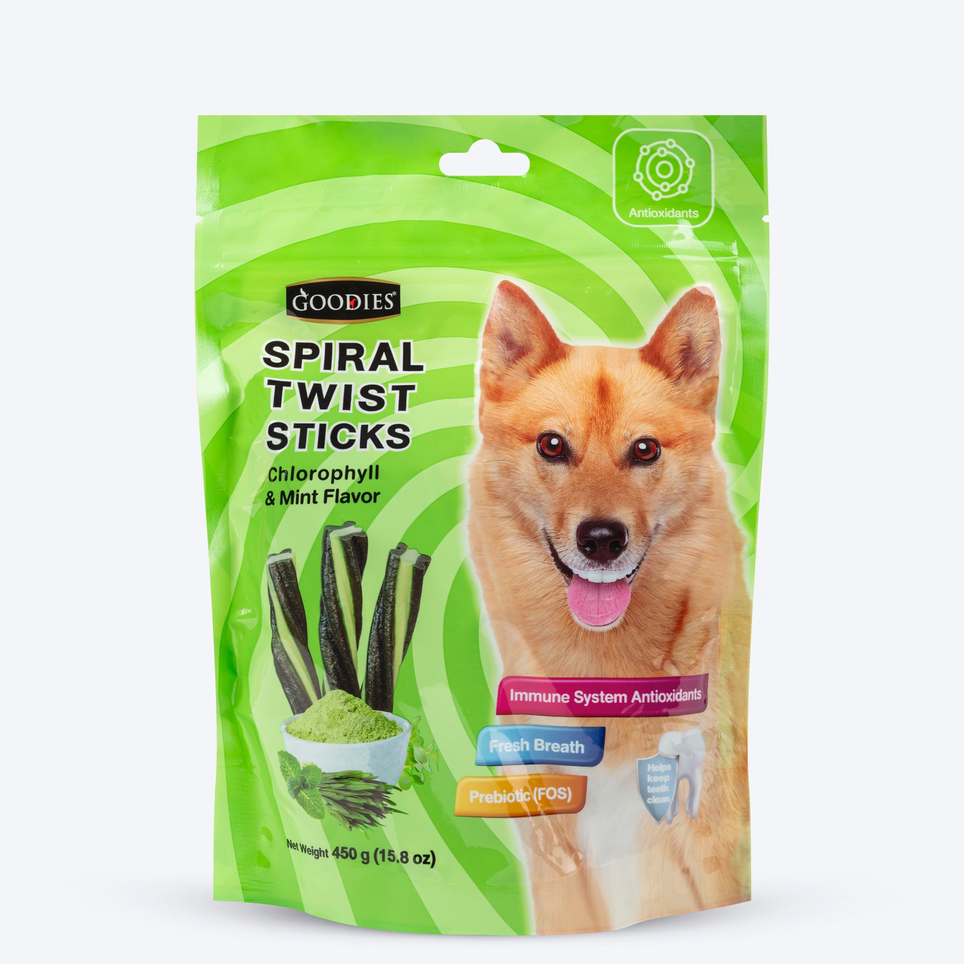 Goodies Spiral Twist Sticks Chlorophyll & Mint Flavour For Dogs - 450 g - Heads Up For Tails