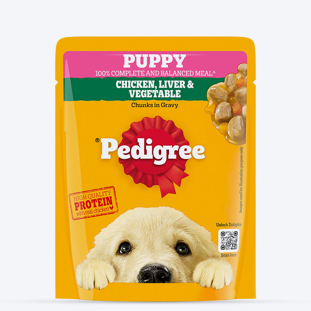 Pedigree Chicken & Liver Chunks in Gravy with Vegetables Wet Puppy Food - 70Gm Packs - Heads Up For Tails