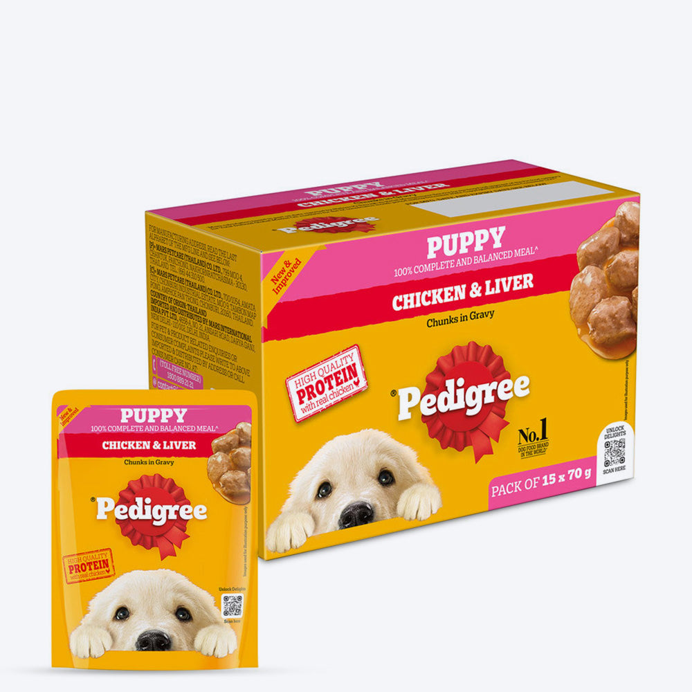 Pedigree Chicken & Liver Chunks in Gravy Wet Puppy Food - 70 g packs - Heads Up For Tails