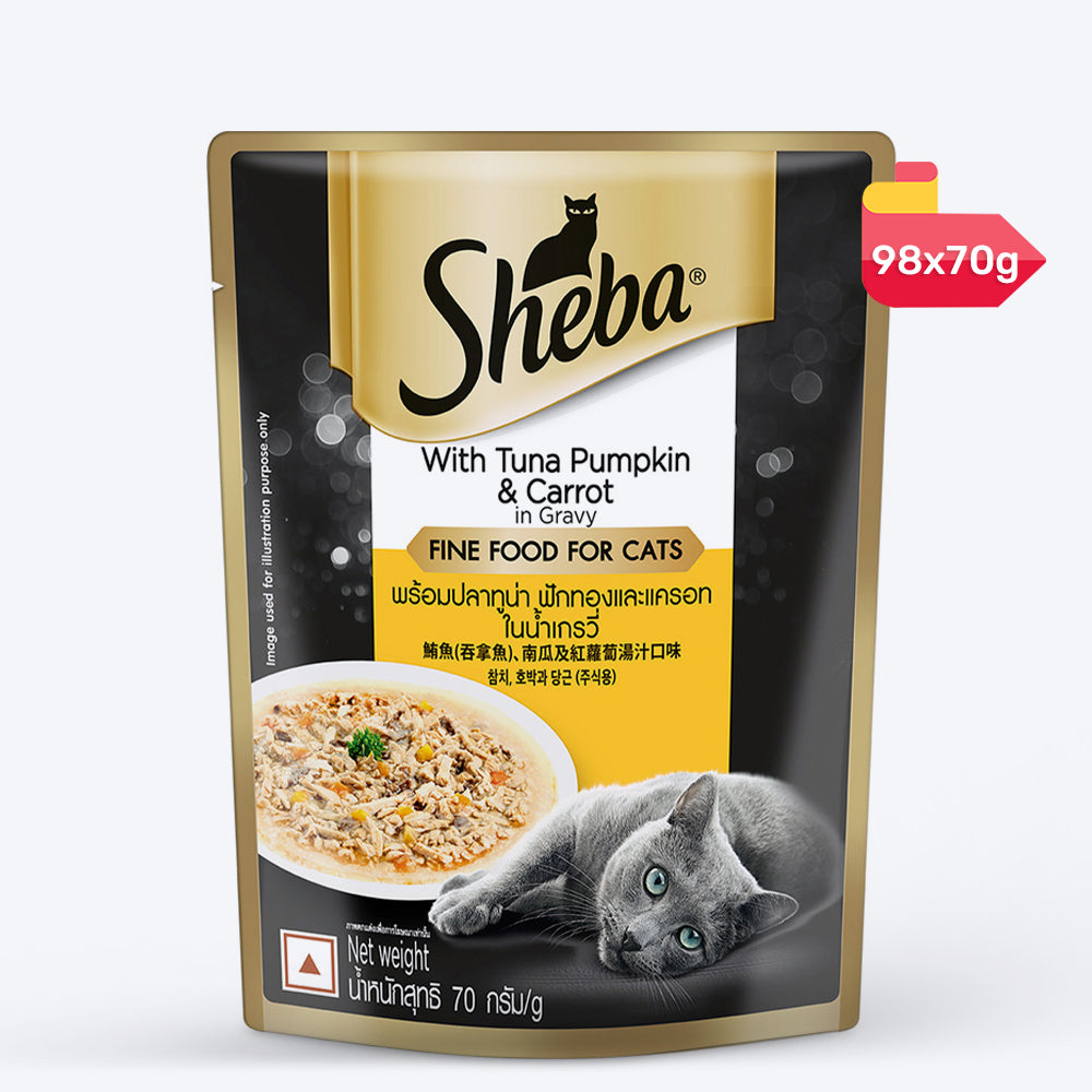 Sheba Rich Premium Tuna Pumpkin & Carrot In Gravy Adult Wet Cat Food - 70 gm Packs - Heads Up For Tails