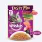 Whiskas Adult (1+ year) Tasty Mix Wet Cat Food Made With Real Fish, Seafood Cocktail Wakame Seaweed in Gravy - 70 g packs - Heads Up For Tails