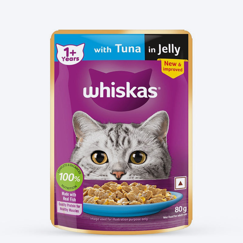 Whiskas Tuna in Jelly (1+ Years) Wet Food For Adult Cat - 80 gm Pack - Heads Up For Tails