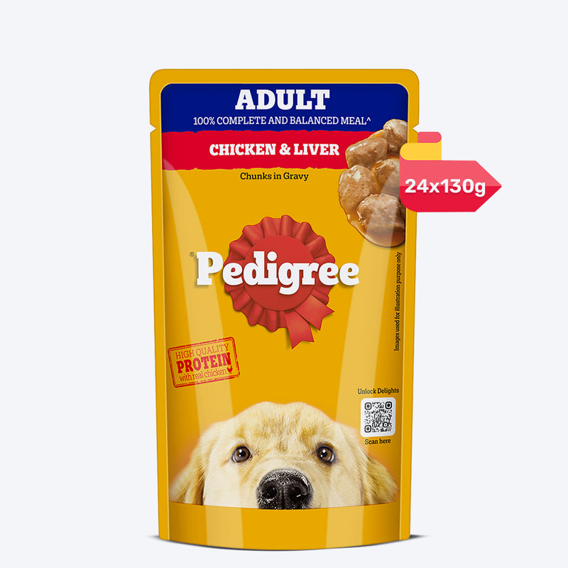 Pedigree Chicken & Liver Chunks In Gravy Adult Dog Wet Food - 130 g - Heads Up For Tails