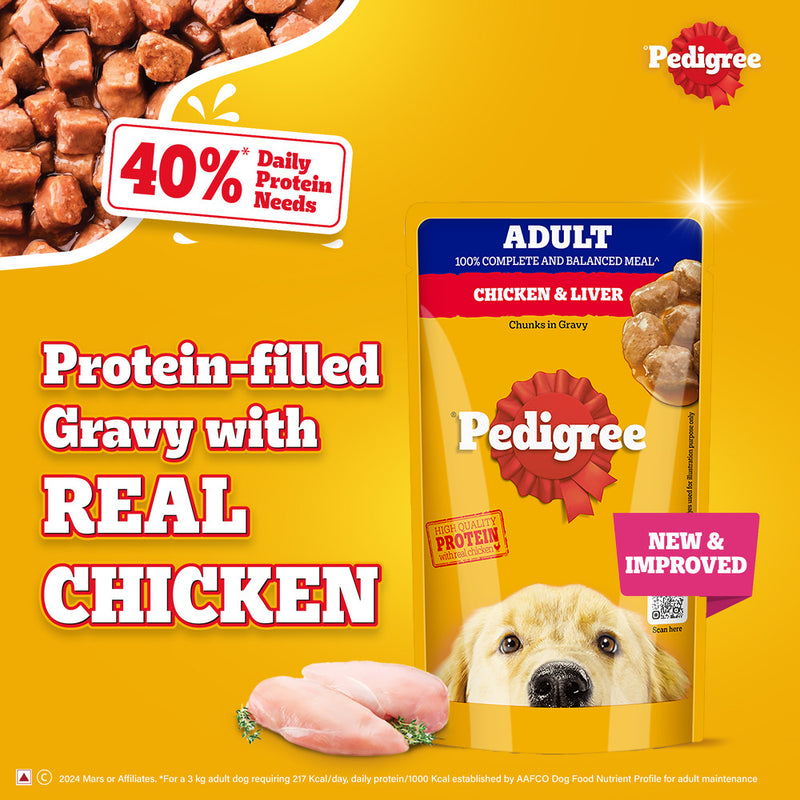 Pedigree Chicken & Liver Chunks In Gravy Adult Dog Wet Food - 130 g - Heads Up For Tails