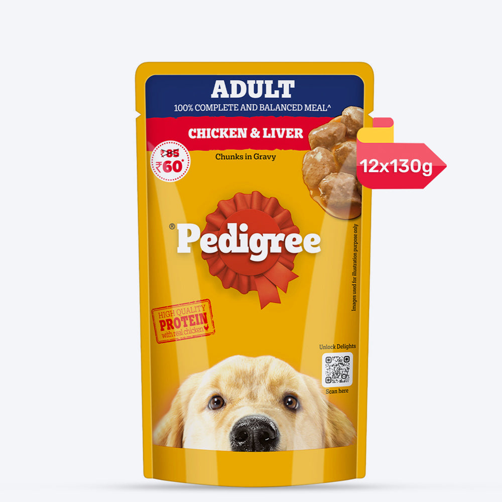 Pedigree Chicken & Liver Chunks In Gravy Adult Dog Wet Food - 130 g - Heads Up For Tails