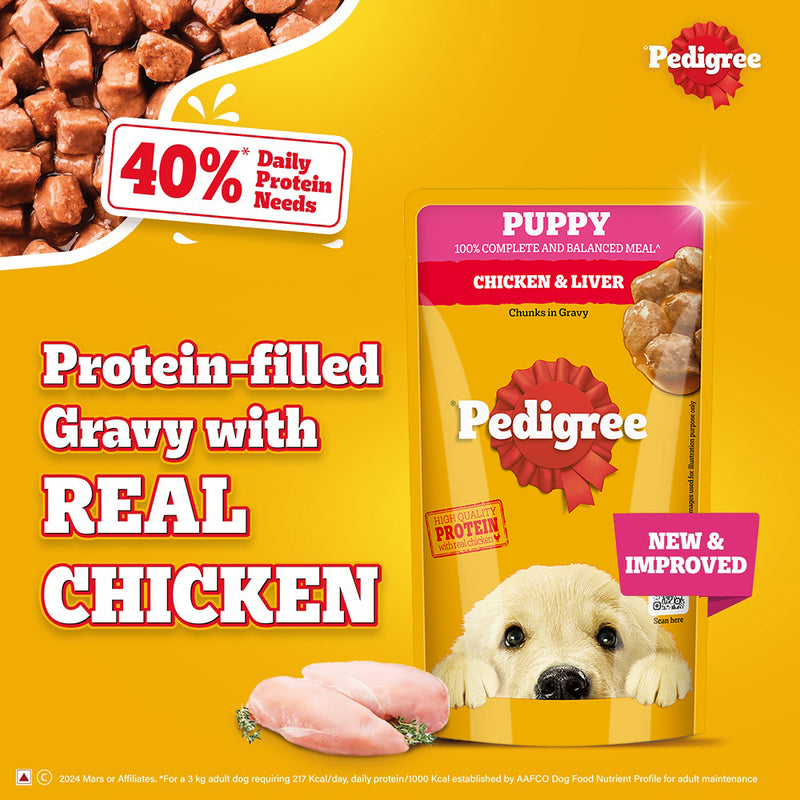 Pedigree Chicken & Liver Chunks In Gravy Puppy Wet Food - 130 g - Heads Up For Tails