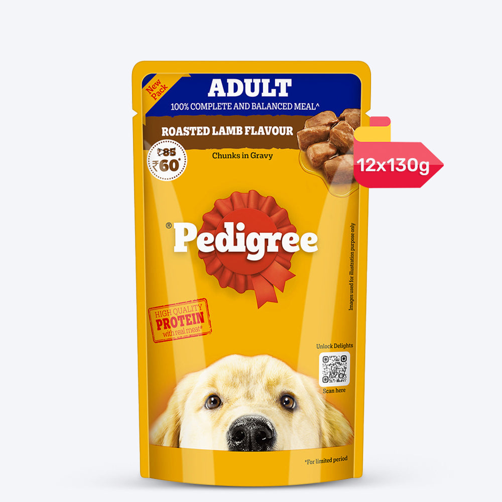 Pedigree Roasted Lamb Chunks In Gravy Adult Dog Wet Food - 130 g - Heads Up For Tails