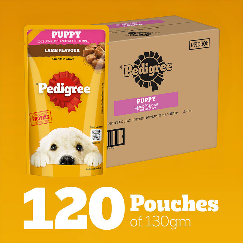 Pedigree Lamb Flavour Chunks In Gravy Puppy Wet Dog Food - 130 g - Heads Up For Tails