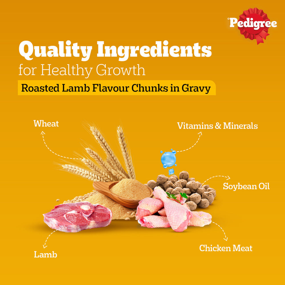 Pedigree Roasted Lamb Chunks In Gravy Puppy Wet Food - 130 g - Heads Up For Tails