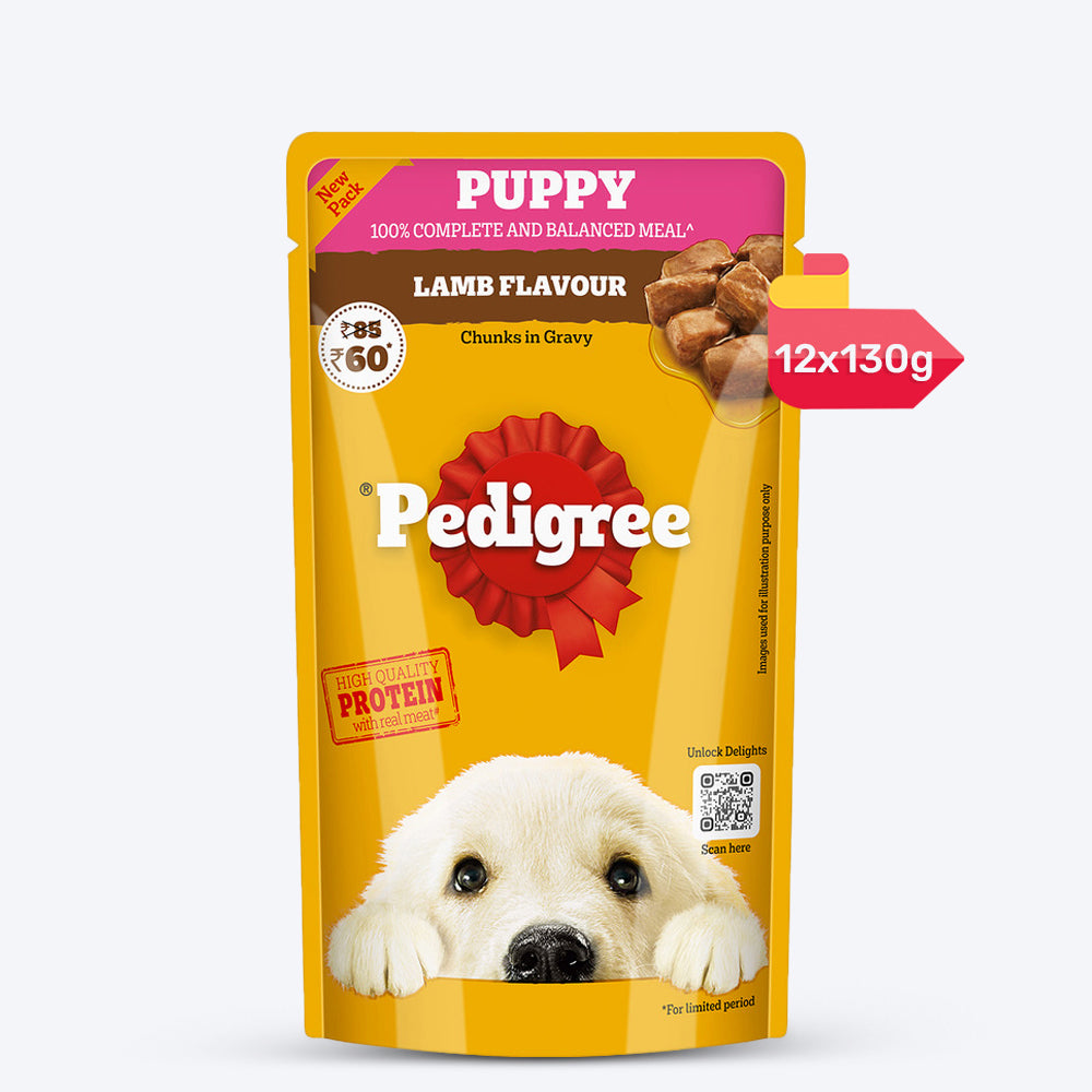 Pedigree Roasted Lamb Chunks In Gravy Puppy Wet Food - 130 g - Heads Up For Tails